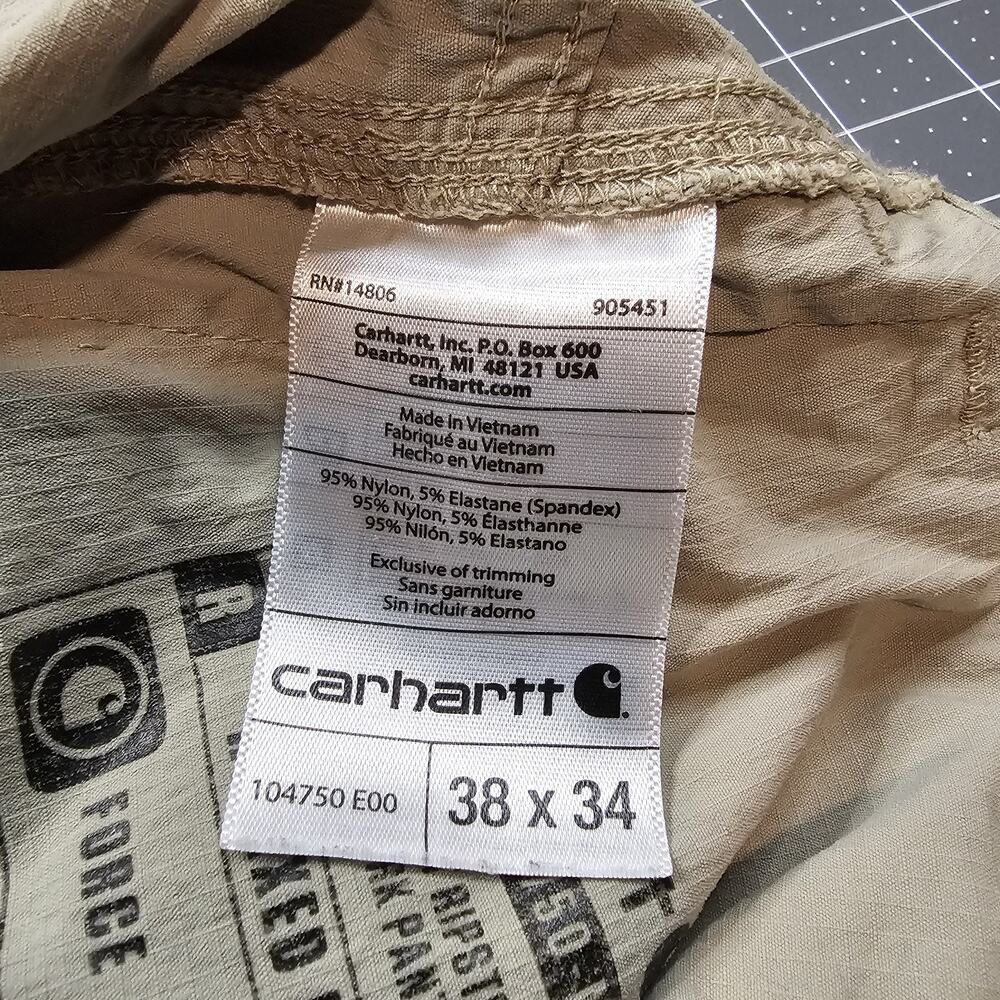 Carhartt Force Pants Mens 38x34 Tan Ripstop Nylon Pocket Work Outdoor Stretch - Picture 4 of 16